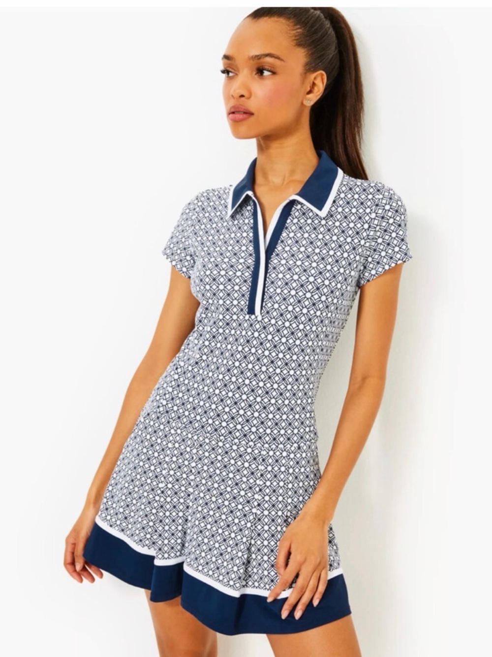 Lilly Pulitzer LUXLETIC Navy and White Patterned Tennis Dress